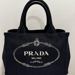 Prada Bleu Canapa Tote with White Logo